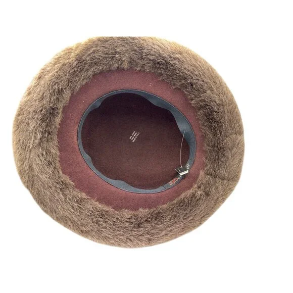 Deborah 100% Wool Brown Faux Fur Brim Crown SZ Med Derby Dress Vtg Made in USA - Picture 3 of 3